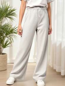Drawstring Hem Wide Leg Straight Casual Pants Fall Winter