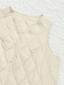 Linhara 大码休闲简约轻薄V领背心，适合秋冬季节穿着，带口袋 - 米色 - 查看 3