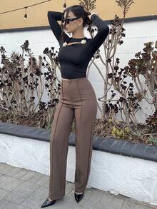 Andrea Bello Summer Ladies Light Beige Suit Pants, Commuting And Elegant Dating - Brown - View 3