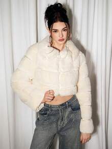 Sweetina Women's Lady-Like Party Style Cropped Long Sleeve Faux Fur Casual Pullover, Autumn/Winter - White - View 7