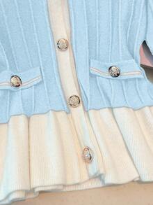 Franclia New Gentle Elegant Flare Sleeve Ruffled Hem Knit Cardigan For Women, Spring/Autumn - Baby Blue - View 5
