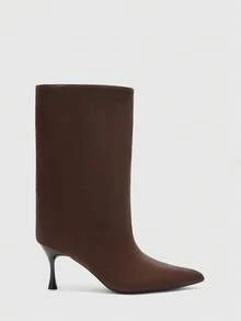CUCCOO BIZCHIC Women's Pointed Toe Fashion Daily Wear High Heel Mid-Calf Boots For Christmas - Coffee Brown - View 2