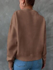 EURMUSE Women's Solid Color Drop Shoulder Cardigan With Open Front - Brown - View 2