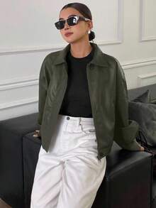 DAZY Autumn/Winter New Loose Casual Thick PU Women Regular Jacket Leather Jacket Women Coats