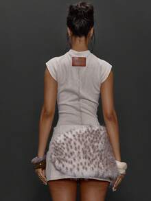 MUSERA Áo dài tay cổ cao in họa tiết, khóa kéo, chất liệu gân, thích hợp cho mùa thu, đi chơi, thường ngày, đi dự tiệc, gợi cảm, phong cách đường phố, thanh lịch, kỳ nghỉ, tiệc tùng, mùa xuân hè. - Màu be - Xem 3