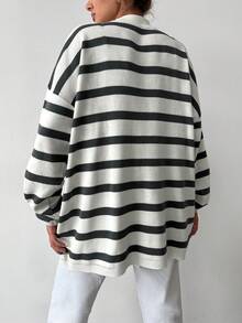 EURMUSE Women's Casual Colorblock Striped Sweater, Autumn - Grey - View 2