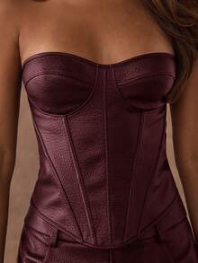 SHEIN BAE Women's Fashionable Sexy Solid Color Criss-Cross Back Bandeau Top,Sexy Tops,Red Top,Red Tops For Women - Burgundy - View 8