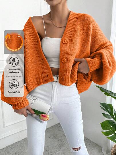 SHEIN Women's Solid Color Front Button Casual Long Sleeve Cardigan, Autumn/Winter