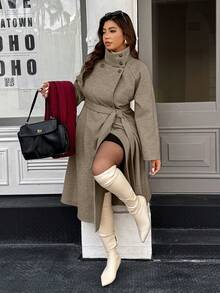 Calvaya 加大码纯色大衣，秋冬季 - 摩卡棕 - 查看 6