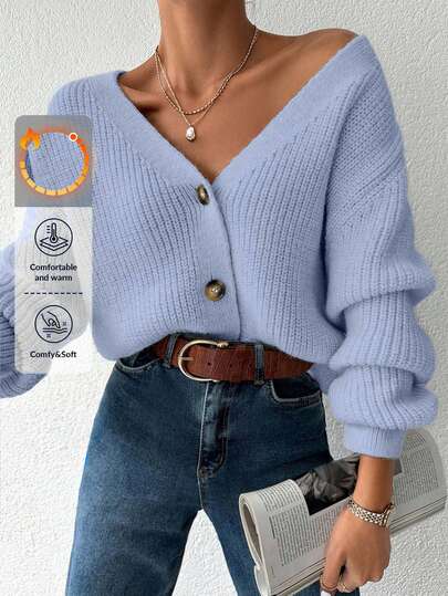 EURMUSE Damski jednolity kolor, opadające ramiona, długi rękaw, luźny, swobodny kardigan, jesień/zima