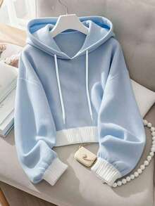 GlowEve Women's Contrast Color Long Sleeve Drawstring Hooded Casual Sweatshirt, Autumn/Winter - Multicolor - View 4