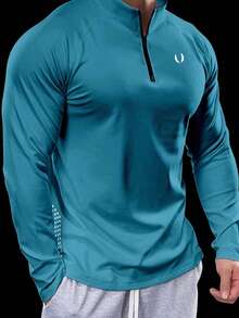 Gym Rark 男士拉链卫衣，长袖，休闲简约风格，适合日常穿着，运动夹克，压缩衣，男士健身服 - 藍色 - 查看 3