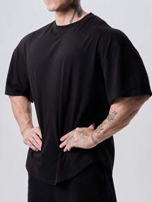 Manfinity Sport Corelite Men's Casual Solid Color Short Sleeve Sports T-Shirt 4-Way Stretch Material Sweat-Wicking Lightweight Minimalist Design Physique-Enhancing Seamless Design Slim Fit For Workout Performance-T