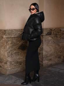 Firerie Thick Down Padded Padded Coat, Warm & Fashionable Puffer Jacket Winter Clothes For Women - Black - View 8