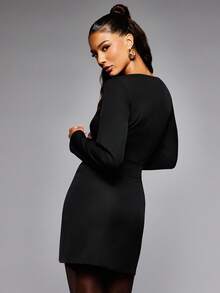 NYA SZN 长袖商务休闲连衣裙日常办公室教师职业装端庄教堂返校基本款秋季女士服装 - 黑色 - 查看 2