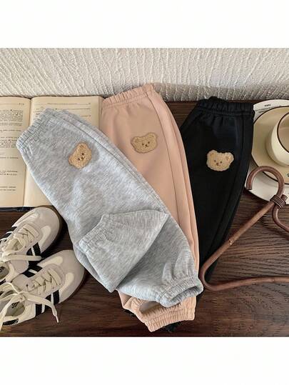 3件套女婴针织熊刺绣休闲裤套装