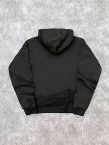 Manfinity ZONE917 标准尺码黑色宽松落肩连帽长袖上衣 - 黑色 - 查看 4