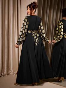 SHEIN Clasi Plus Size Women Elegant Floral Pattern Lantern Sleeve Long Sleeve Dress, Autumn - Multicolor - View 2