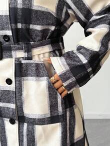 Elenzga 大码女式格子长袖双排扣优雅复古大衣，秋冬季 - 彩色 - 查看 7
