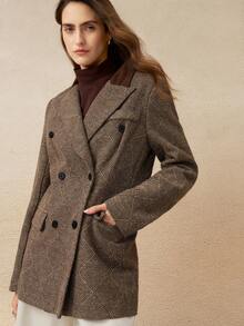Franclia Women's Retro French Style Patchwork Blazer Collar Jacket, Suitable For Commuting, Autumn/Winter - Brown - View 5