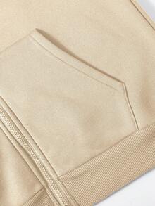 Manfinity Dauomo 男士休闲轻薄卫衣，暖色调，街头摄影风格，返校季，时尚简约百搭，秋季外套，日常穿着，运动风，连帽拉链卫衣，长袖上衣 - 杏色 - 查看 6