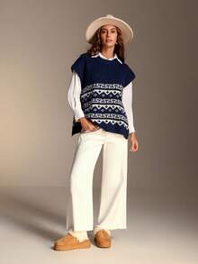 Chiquease 女式无袖圆领休闲毛衣背心，适合节日派对