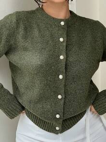 NegzBox Women's Minimalist Versatile Solid Color Cardigan Fall Winter Cloth For Women - Army Green - View 3