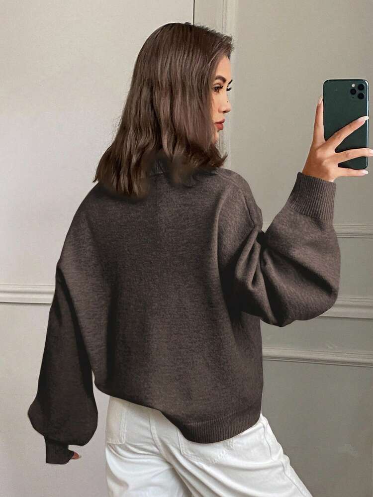 Women's Loose Fit Solid Color Turndown Collar Long Sleeve Pullover Casual Street Knit Sweater, Autumn/Winter