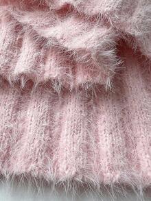 Elenzga Women's Regular Pink Casual Elegant Comfortable Temperament Solid Color Mink Chic Fur Deep V Neck Slim Fit Raglan Long Sleeve Metal Special-Shaped Ring Buckle Decoration Date Daily Party Plus Size Knitted Stretch SexyKnit Pullover Korean Style Top, Spring Fall Winter