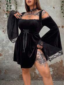 Whyspr Váy nhung đen phong cách Punk tối màu cỡ lớn - màu đen - Xem 2