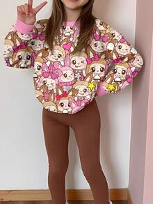 SHEIN Leap Crew 2pcs Tween Girl Cartoon Pattern Crew Neck Long Sleeve Sweatshirt And Leggings Set, Suitable For Autumn/Winter Fall - Multicolor - View 6