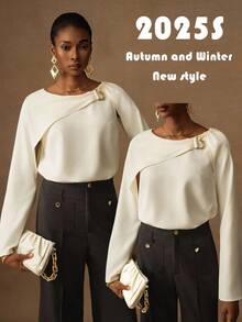 Vesra Women's Solid Color Flare Sleeve Elegant Blouse Fall Cloth For Women