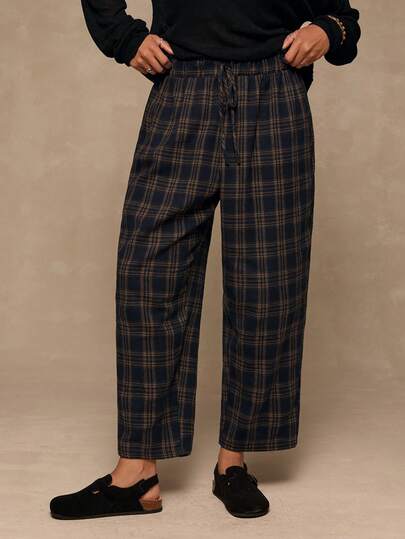 Freevana Plus Size Women Casual Commuter Collegiate Striped Print Tie Waist Loose Wide Leg Pants