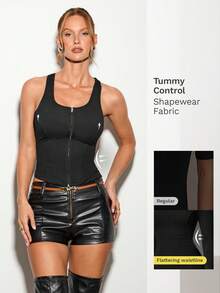 Nuvra 女式双层抽绳塑身吊带背心 - 黑色 - 查看 1