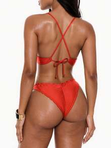 SHEIN Swim Minimalist Swimwear Bottom, Suitable For Summer - Red - View 2