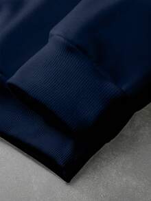 Manfinity Homme 男士字母印花长袖圆领休闲卫衣，秋冬 - 藏蓝色 - 查看 5