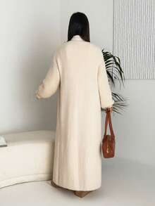 Ronhire Apricot Plush Extra Long Cardigan,Women's Solid Color Casual Knit Cardigan,Fall Women Outfits,Winter Women Clothes,Women Sweaters ,Soft And Comfortable Fabric Warm, Simple Fashion, Old Money Style, Suitable For Daily Street, Commuting, Home Wear,Ladies Winter Casual Drop Shoulder Loose Khaki Plain Women Cardigans,Casual Daily Wear Long Cardigans Ladiesduster Cardiganlong Sweater Cardigan - Khaki - View 2