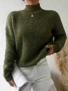 EURMUSE Maglione collo dritto spalle cadenti - Verde - Visualizzare 4