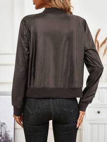 EMERY ROSE Casual Solid Color Baseball Collar Jacket