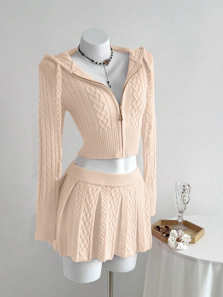 SHEIN Unity Bộ 2 áo len dệt kim bó sát đa năng thường ngày - Màu Khaki - Xem 1