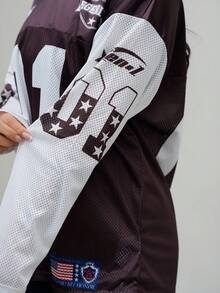 SAYEHFBABY Áo thun nữ cổ điển mùa thu dạo phố đi chơi lễ hội Y2K họa tiết số đồ họa màu nâu cỡ lớn - màu nâu - Xem 3