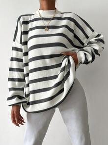 EURMUSE Women's Casual Colorblock Striped Sweater, Autumn - Grey - View 4