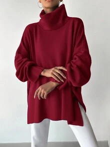Jersey De Cuello Alto Y Manga Larga Para Mujer - Rojo violeta - Ver 3