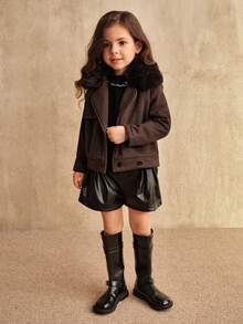 SHEIN 女童超大翻领长袖外套，采用柔软亲肤面料制成，搭配简单，适合日常聚会、上学、游玩、购物、度假等。 - 鏽棕色 - 查看 7