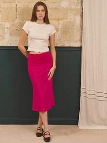 lacRébo Fuchsia Mesh Midi Skirt With Ruched Waist And Flared Hem Chic Party Outfits Going Out Outfits Date Night Skirt Autumn Winter Pink Skirt Christmas New Year Party Outfits
