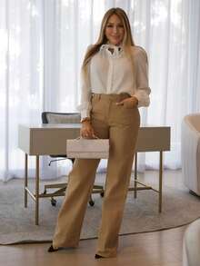 Cioccolato Ladies' Straight Leg Jeans With Diagonal Pockets - Khaki - View 1