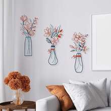 1pc/3Pcs Metal Flower Wall Art, Vintage Cutout Metal Wall Decor - Geometric Minimalist Hanging Vase Artwork, Decorative Metal Art Wall Decor For Bedroom, Kitchen, Living Room Decor - Rustic Home Accents, Spring Summer Housewarming Gift Fall Decor Christmas Decorations