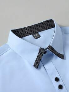 Manfinity Mode Men's Casual Fashion Geometric Patchwork Cuff Long Sleeve Shirt, Fall - Baby Blue - View 6