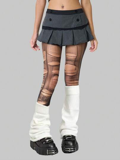 Kawaii 1pair Y2k Flare Leg Warmers + 1pair Star Patterned Pantyhose