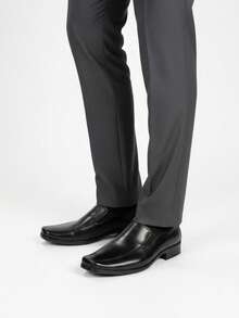 Hombre zapato elegante slip-on piel punta cuadrada sin cordones tacón bajo clásico oficina fiesta zapato formal - Negro - Ver 2